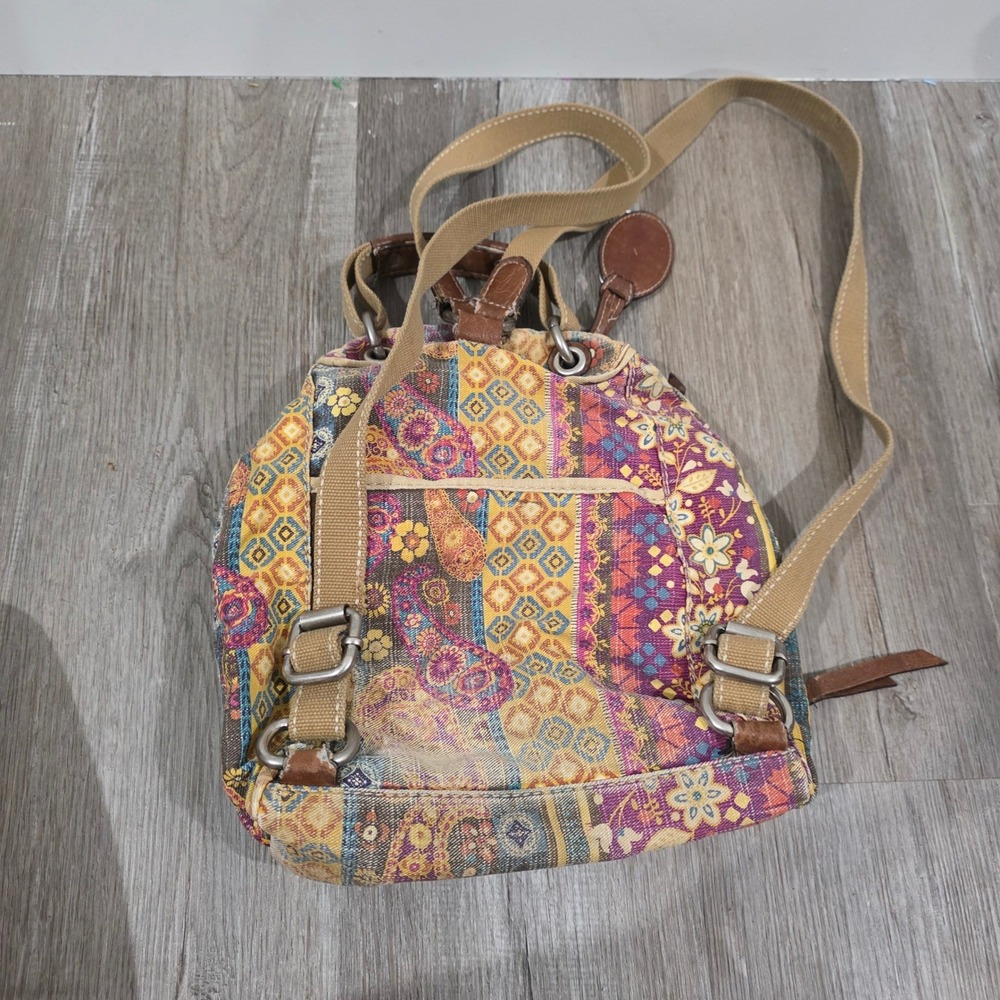 Fossil Womens Mini Backpack Small Floral Patchwork Canvas Tapestry Boho - Picture 2 of 11
